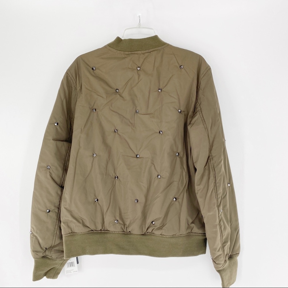 Nanette Lepore Studded Twill Olive Bomber Jacket - Picture 6 of 9